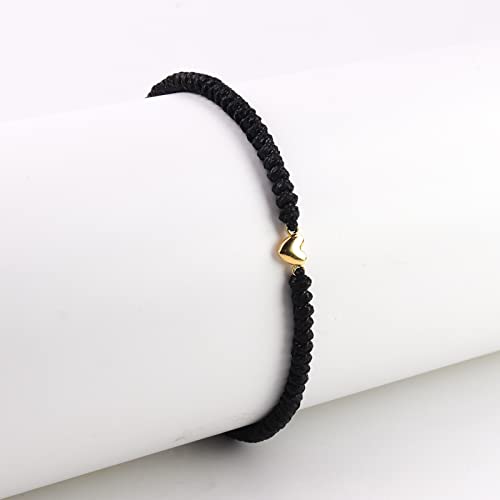 xuzhiyuan 2Pcs Love Heart Braided String Bracelets Cute Sweet Hollow Heart Matching Adjustable Bracelet Pink Black Red String Mother's Day Gifts for Mother Daughter Son3