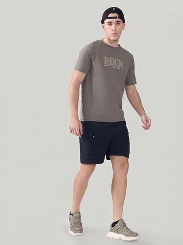 Image of TECHNOSPORT Men's Typography Printed T-Shirt COTFLEX Quick Dry Slim Fit Round Neck Sports Tee for Gym Running Casual Wear UPF50+ Anti Odour
