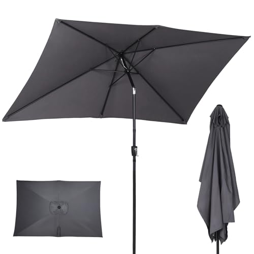 ZealWe Garden Parasol Umbrella 3x2m Patio Parasols Outdoor Sun Shade with Tilt Crank Handle and 6 Ribs for Patio Beach Pool Lawn Backyard Deck Grey