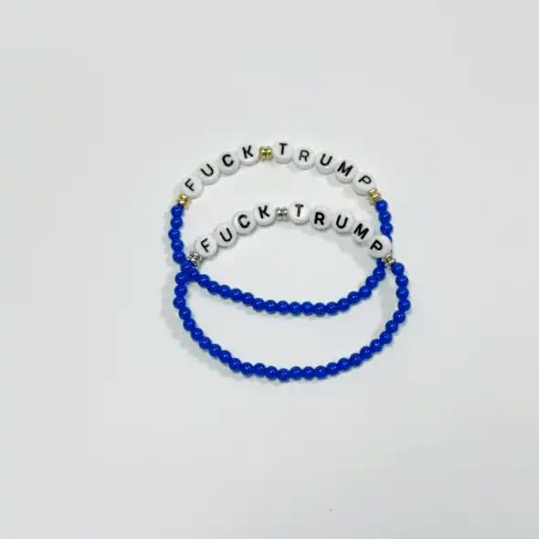 Fvck Trump Blue Beaded Stackable Bracelet Anti Maga Vote Blue No Kings in America USA Patriotic In A Liberal Way Democrat Protest Political Jewelry2