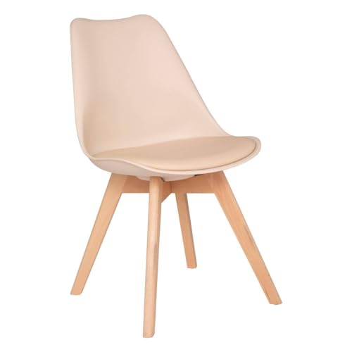 Atmosphera Créateur d'Intérieur - Chaise Baya Beige - Plastique et Hêtre - Salle à Manger, Cuisine, Bureau, Salon - Confortable Coussin Intégré