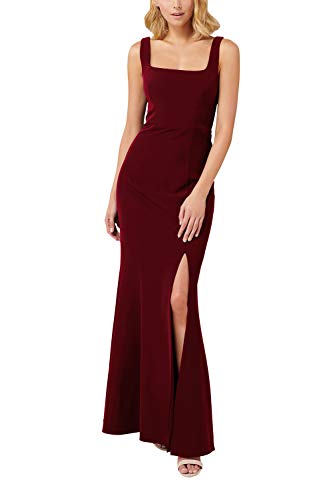 Meenew Women's Sleeveless Square Neck High Split Mermaid Maxi Party Dress Ruby M