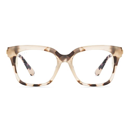 Diff Eyewear Bella Xs Designer Square Computer Blue Light Blocking Glasses For Women, Cream Tortoise #TOP4