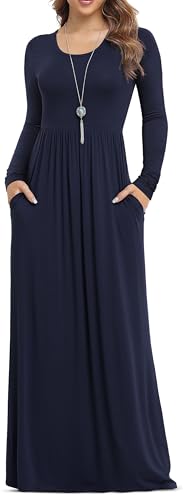 Image of VIISHOW Women's Long Sleeve Loose Plain Maxi Dresses Casual Long Dresses with Pockets