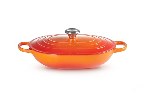 Image of Le Creuset Enameled Cast Iron Oval Casserole with Lid, 3.75 qt., Flame