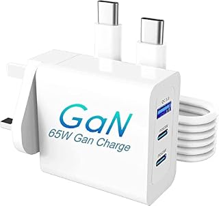 USB C Charger 65W PD 3.0 GaN Fast Wall Charger For MacBook Pro/Air, iPad Pro, Galaxy S22+/S21, Dell XPS 13, Note 20, iPhone 13, Pixel Adapter with 3-Port (2 USB-C and 1 USB A) With 60W USB C Cable