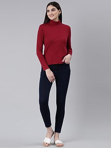 Image of TWIN BIRDS Women Cotton Turtle Neck Ribbed Tee | Full Sleeve Winter Top