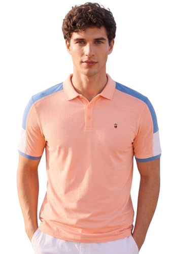 Image of Louis Philippe Men's Slim Fit Premium High-End Pique in Superior Cotton Cut & Sew Design Color Block Shoulder Half Sleeve Polo Tshirt