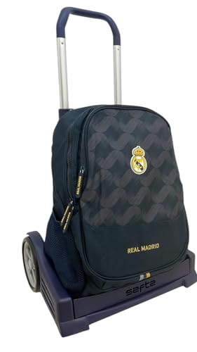 Real Madrid MOCH 665+Carro Evolution 2ª EQUIPACIÓN | Mochila con Carro Extraíble, Diseño Oficial, Espalda Acolchada, Hombreras Ergonómicas, Base Reforzada, Ruedas Silenciosas