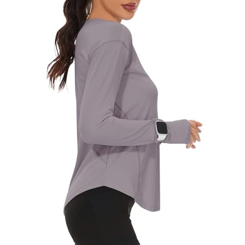 Loovoo Women’s Long Sleeve Running Shirts Workout Tops UPF 50+ Sun Shirt Quick Dry Athletic T-Shirts with Watching Window
