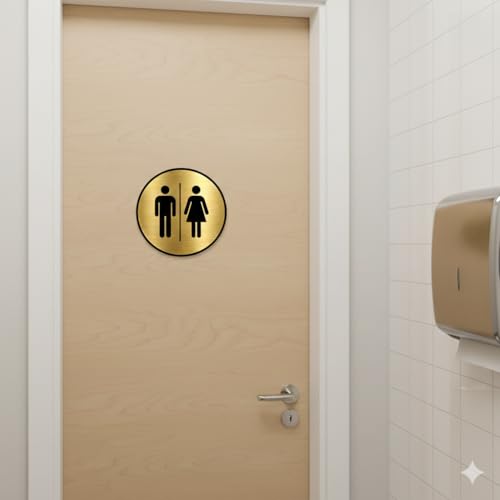 Image of Premium Brush Finish Golden Acrylic Unisex Washroom Men Women Sign Easy to Mount Double Side Tape 5.8 Inch Self-Adhesive Business Stores Cafe Shop Hospital School Office Hotel