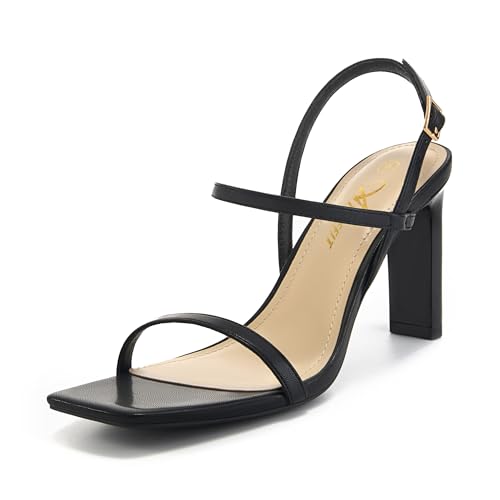 Athlefit Women's Strappy High Heels Square Open Toe Heeled Sandals Ankle Strap Dressy Wedding Party Shoes