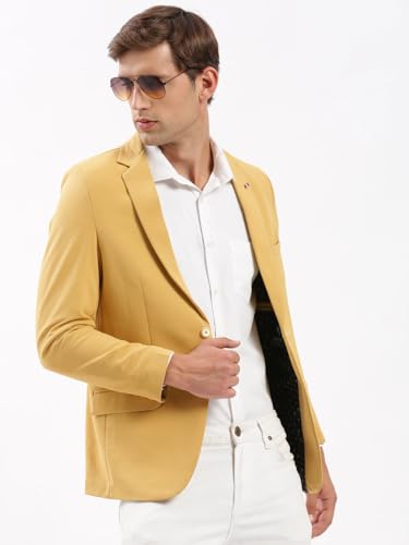 Image of SHOWOFFFF Men Solid Single Breasted Casual Blazer | Notched Lapel Full Sleeves Cotton Blazer for Mens | Slim Fit Regular Length Blazer for Men's