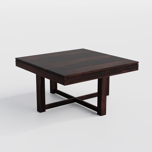 Image of Solid Sheesham Wood Coffee Table with 4 Stools | Square Centre Table with Stool | Dark Walnut, Pre Assembled