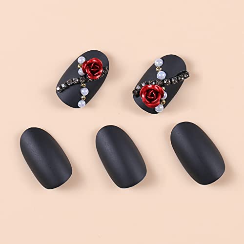 2 Pack 3D Rose Press On Nails Short For Women E&A Almond Cat Eye Fake Nails Black Magnetic False Nail Tips (Art11) #TOP1