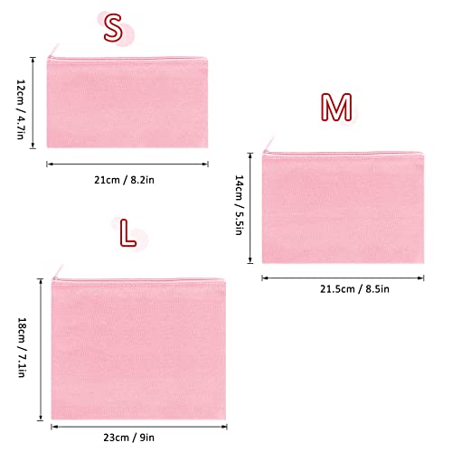 Image of 12 Pieces Cotton Canvas Makeup Bag, Multipurpose Cosmetic Bag with Zipper Travel Toiletry Pouch, Blank DIY Craft Bag (Multicolored A, L)