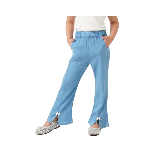 Image of Girls Pants with Pockets Pull On Lightweight Bell Bottoms Straight Leg Baggy Jeans for Girls Flare School Pants