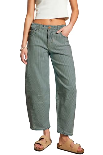 loveimgs Women Casual Striped Denim Pants Y2k Baggy Wide Leg Barrel Jeans Sweatpants Print Boyfriend Balloon Cargo Pants