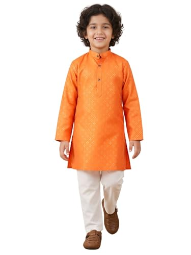 Image of AJ DEZINES Boys Cotton Full Sleeve Printed Kurta Pajama Set for Kids - Ethnic wear | Special Occasion & Traditional Outfit |Boys Kurta Pyjama Set - Regular Fit