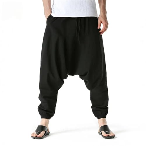 Men Cotton and Linen Harem Pants Baggy Casual Oversize Loose Joggers Wide Leg Pants3