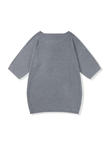Verdusa Men's Drop Shoulder 3/4 Sleeve Sweaters Crew Neck Ribbed Knit Tops3