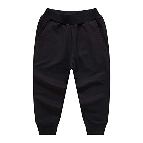 Bfsports Unisex Kids Solid Cotton Drawstring Waist Pants Toddler Baby Active Sweatpants Black 120cm, 5T