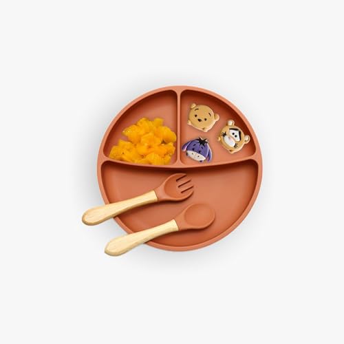 Image of Kids Station 3 Piece BPA-Free Silicone Baby Feeding Set - Baby Plate - Spoon and Bowl - Make Mealtime Fun - Microwave Safe - Unbreakable Eco-Friendly - Organic & Natural (Plate (Set of 3), Orange)