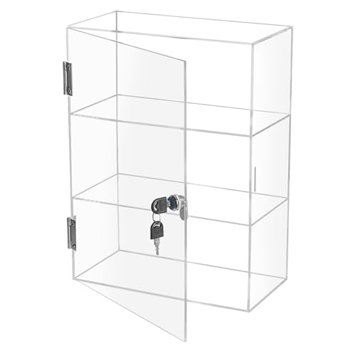 Choowin 3 Shelf Acrylic Display Case with Lock Key, Clear Locking Display Case Showcase Cabinet with Fixed Shelves - Safe Storage for Collectibles Labubu, 11.8x5.9x15.7 inch