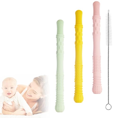 Image of Teether for Baby,Teething Sticks for Babies,3 PCS Silicone Tubes Teethers for 6 to 12 Months,Food Grade Silicone,Infant Teething Relief Chew Tubes Toddler Teething Straws Baby Gifts