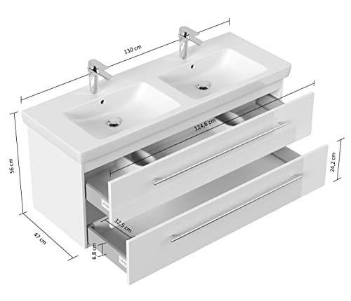 Villeroy & Boch SUBWAY2-0-130CM000101DE Waschbecken mit Unterschrank, Holz, weiß hochglanz, 130 x 50 x 47 cm