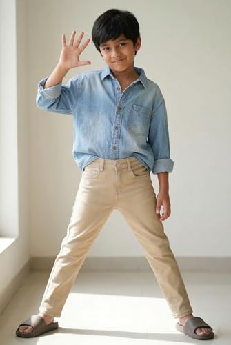 Image of Tales & Stories Boys Slim Fit Denim Jeans | 5-Pocket Stylish Mid-Rise Pants| Durable Cotton Denim Lycra with Button Closure | Casual Wear