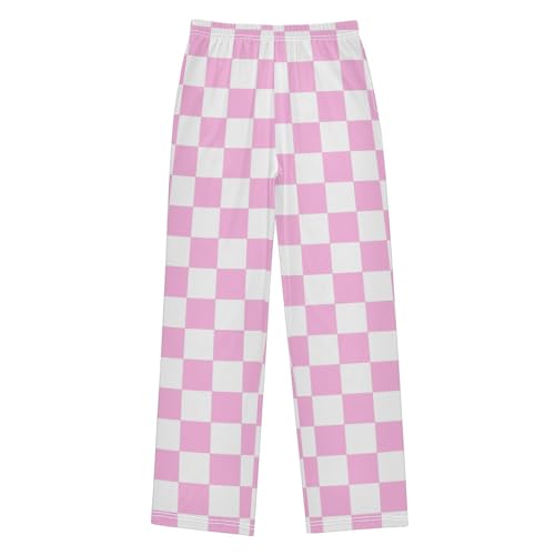Pink and White Grid Pajama Lounge Pants with Pockets Sleepwear Soft Elastic Waist PJ Bottoms 6-14 Years