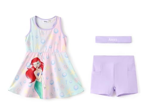 Image of Disney Frozen Elsa Princess Stitch Minnie Girls Tennis Dress Sleeveless Golf Outfit with Shorts Pocket & Headband 2-9 Years