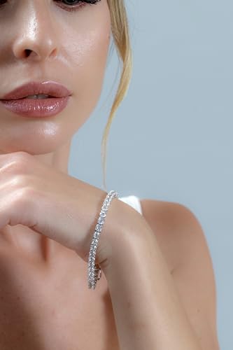 Metal Masters 10 Carats 925 Sterling Silver and Round-Cut Cubic Zirconia Eternity Tennis Bracelet 4mm 7.25"3