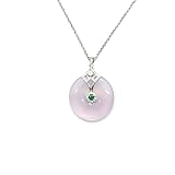 Gleejed Chalcedony Necklaces for Women, Natural Jade Peace Buckle Pendant Necklace with Silver Alloy Chain 18+2', Gift for Her (Light purple)