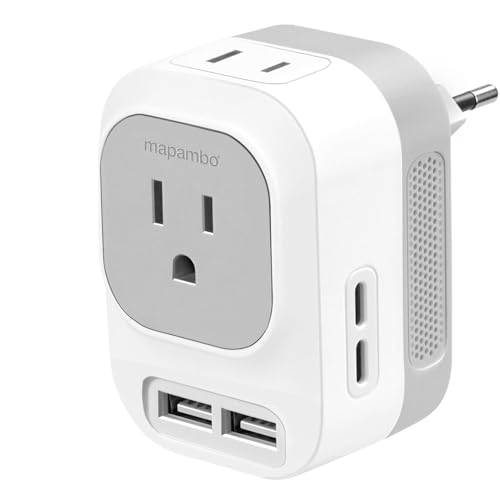 Voltage Converter US to Europe with 2 USB A & 2 USB C Ports Fast Charging, 220V to 110V Converter for European Travel Power Converter Adapter Combo for Germany France Italy Spain (White)
