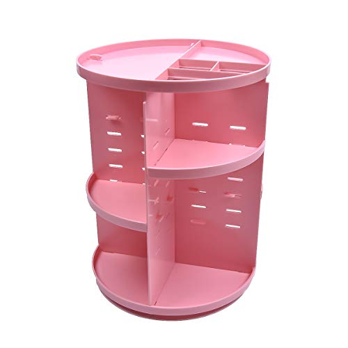 360 Rotating Makeup Organizer, DIY Adjustable Makeup Carousel Spinning Holder Storage Rack, Large Capacity Make up Caddy Shelf Cosmetics Organizer Box, Great for Countertop (Pink)