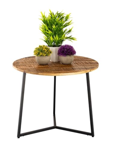 Couchtisch rund Beistelltisch Massivholz ø 56cm Wohnzimmertisch Metall Holz massiv