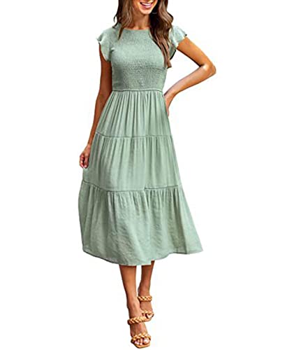 Image of Sexyshine Women's Square Neck Halter Lace Up Criss Cross Maxi Dress Tie Back Sleeveless Smocked Ruched A Line Dress