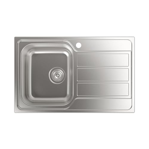 CDL-1 ED Lavello 50x79 cm Cubetto Quadrato con Scolapiatti Spessore 0.08 cm e Profondità 18 cm Materiale Acciaio Inossidabile Installazione su Mobili da 45 cm