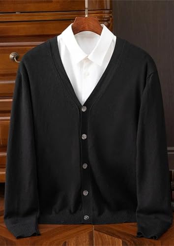 Men's Merino Wool Sweater Loose V-Neck Knitted Cardigan Sweater Lightweight Casual Long Sleeve Cardigan Red4