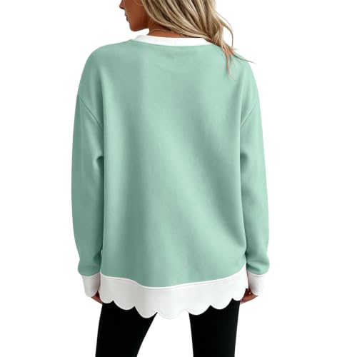 Jielayou Crewneck Sweatshirts Women Cotton Scalloped Hem Cozy Pullover Tops - image 7