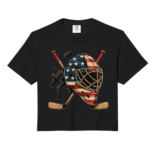 USA Goalkeeper Helmet Ice Hockey Shirt July 4th Sportswear Comfort Colors Crop Top