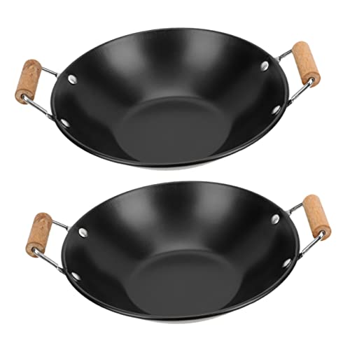 Angoily Stainless Steel Hot Pot Pot 2-Piece Cooking Pot Set Household Kitchen Non-Stick Wooden Handle for Hotpot Noodles
