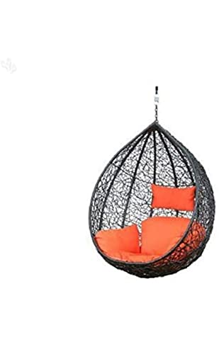 Image of Single Seater Swing Chair With Stand for Home & Cushion & Hook Outdoor Indoor | Balcony |Garden |Living Room |Garden | Patio | Home Improvement|(Swing Black With Cushion Orange)