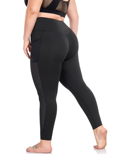Plus Size Leggings with Pockets for Women, High Waisted Black Yoga Pants Workout Leggings, Mesh ActivewearWomens Gym Clothes L - Afbeelding 4