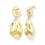 Pendientes de oro para mujer, chapados en oro de 18 quilates, diseño de hoja de flor, concha de ángel, aretes de tuerca grandes, hipoalergénicos, Medio, Metal chapado en oro, Sin piedra preciosa