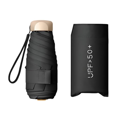 Enreluya Parapluie Pliant Compact, Parapluie de Voyage Mini Pliable, Capsule UV Portable, Protection UV 50+ contre Soleil & Pluie, Parasol Portatif pour Transport Hommes, Femmes, Noir