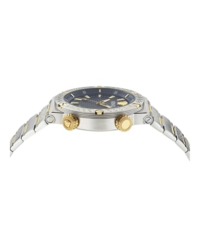 Versace Greca Logo Diver Collection Luxury Mens Watch Timepieces with a Two Tone Bracelet and Case Featuring a Blue Dial2