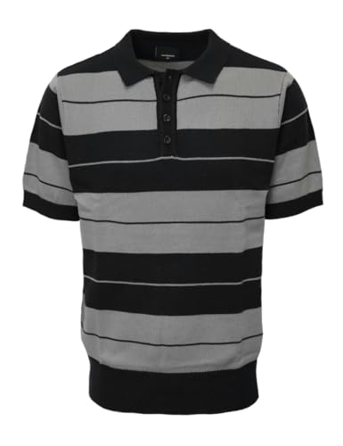 URBANJ Mens Charlie Brown Polo Shirt Short Sleeve Midweight Knit Shirts (US Alpha Large Regular Regular 027 Black/Grey)